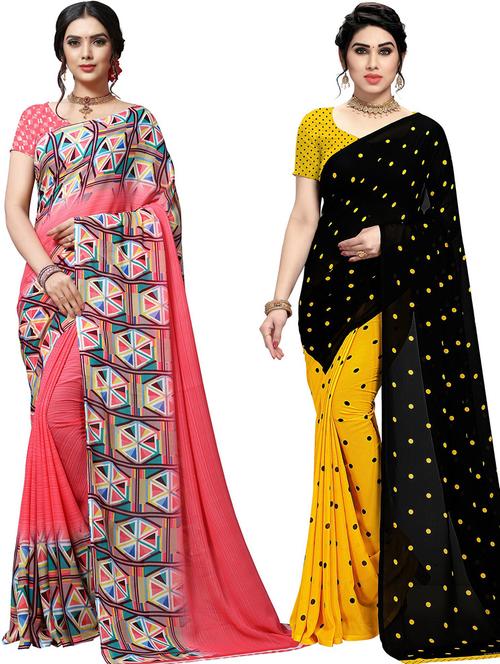 women pack of 2 casual wear combo sarees with blouse - 21478620 - Very Small Image - 1