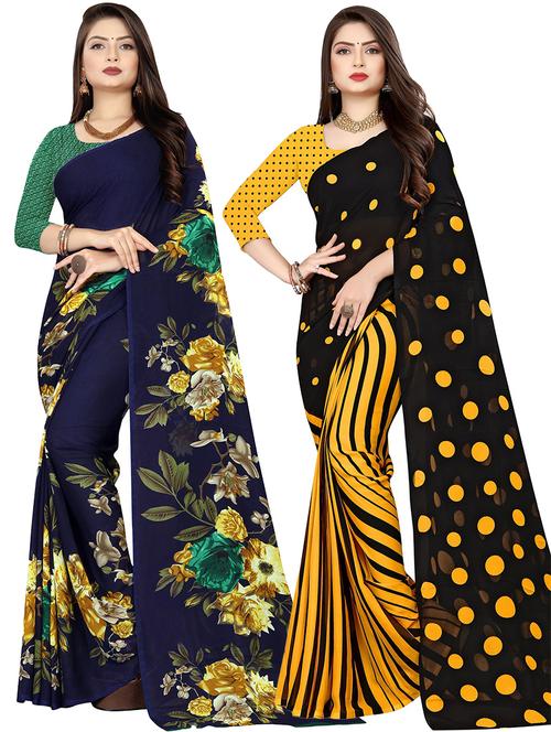 women pack of 2 casual wear combo sarees with blouse - 21478621 - Very Small Image - 1