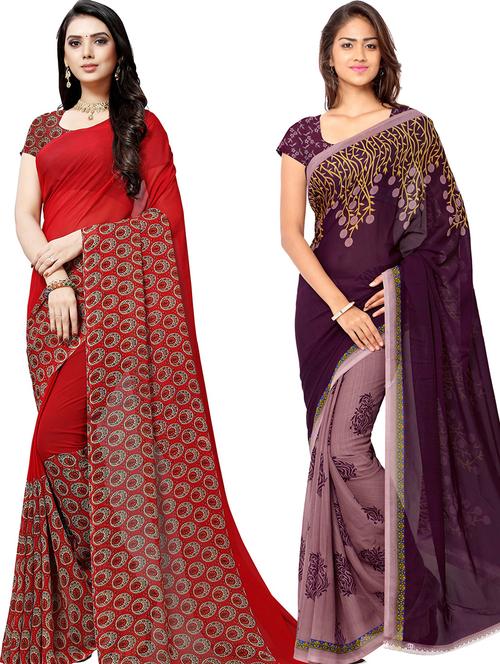 women pack of 2 casual wear combo sarees with blouse - 21478631 - Very Small Image - 1