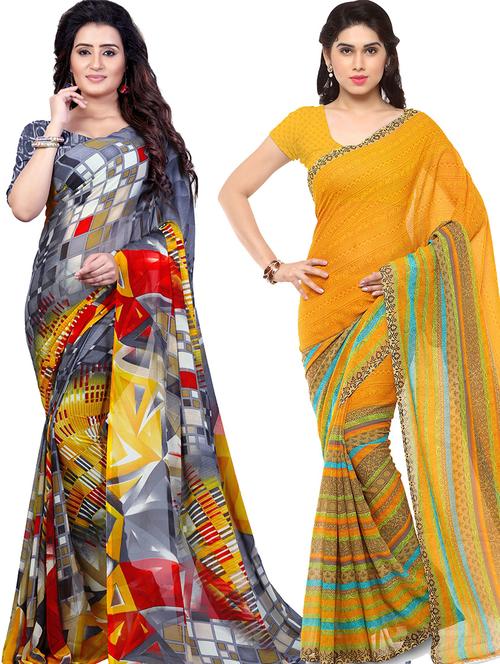 women pack of 2 casual wear combo sarees with blouse - 21478643 - Very Small Image - 1