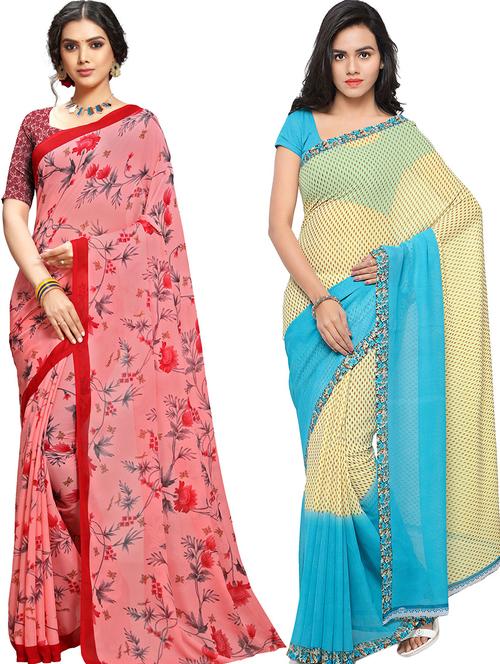 women pack of 2 casual wear combo sarees with blouse - 21478660 - Very Small Image - 1
