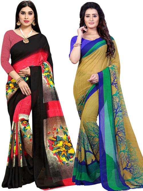 women pack of 2 printed casual wear saree with blouse - 21478666 - Very Small Image - 1