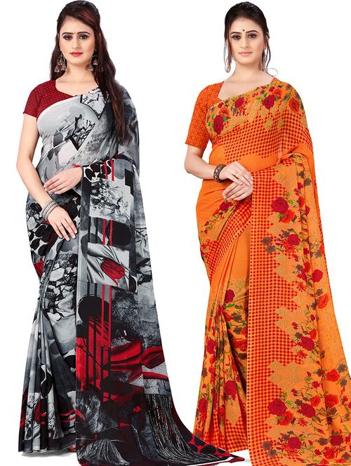 women pack of 2 printed casual wear saree with blouse - 21478671 - Very Small Image - 1