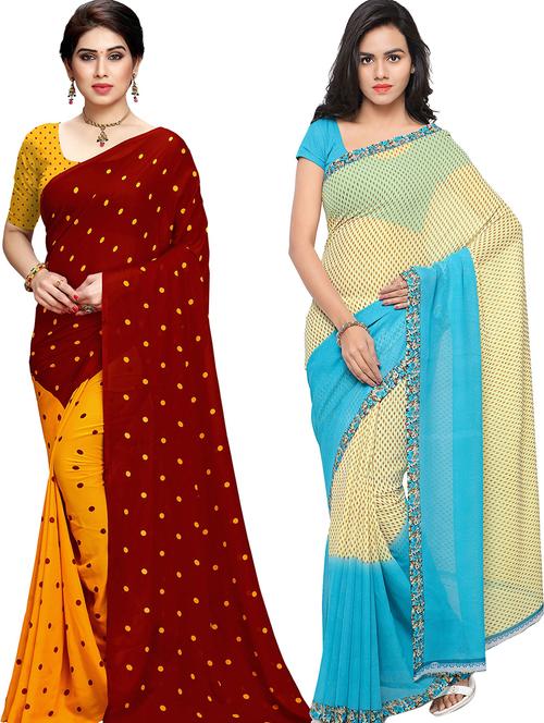 women pack of 2 casual wear combo sarees with blouse - 21478696 - Very Small Image - 1