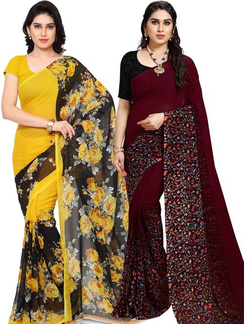 women pack of 2 casual wear combo sarees with blouse - 21478704 - Very Small Image - 1