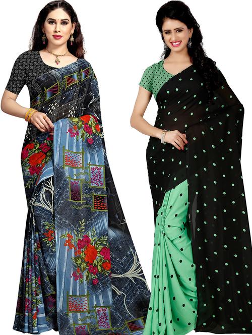 women pack of 2 casual wear combo sarees with blouse - 21478722 - Very Small Image - 1