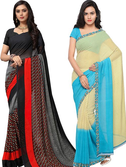 pack of 2 casual wear combo sarees with blouse - 21478725 - Very Small Image - 1