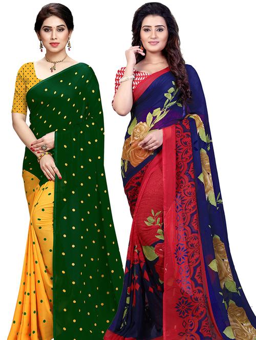women pack of 2 casual wear combo sarees with blouse - 21478733 - Very Small Image - 1