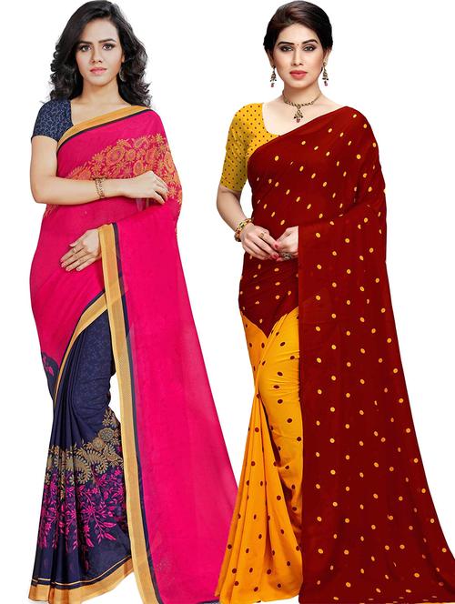 women pack of 2 casual wear sarees with blouse - 21478737 - Very Small Image - 1