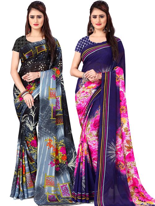 women pack of 2 casual wear combo sarees with blouse - 21478752 - Very Small Image - 1
