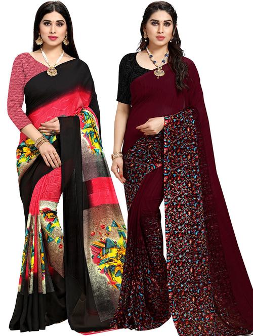 women pack of 2 casual wear combo sarees with blouse - 21478765 - Very Small Image - 1