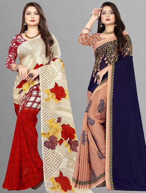 women pack of 2 casual wear combo sarees with blouse - 21478771 - Very Small Image - 1