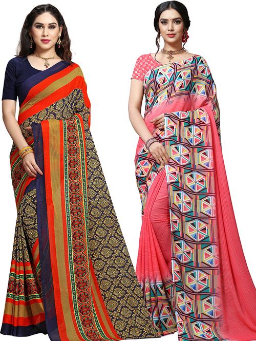 women pack of 2 casual wear combo sarees with blouse - 21478799 - Very Small Image - 1