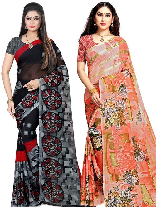 women pack of 2 casual wear combo sarees with blouse - 21478809 - Very Small Image - 1