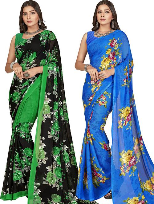 women pack of 2 casual wear combo sarees with blouse - 21478817 - Very Small Image - 1