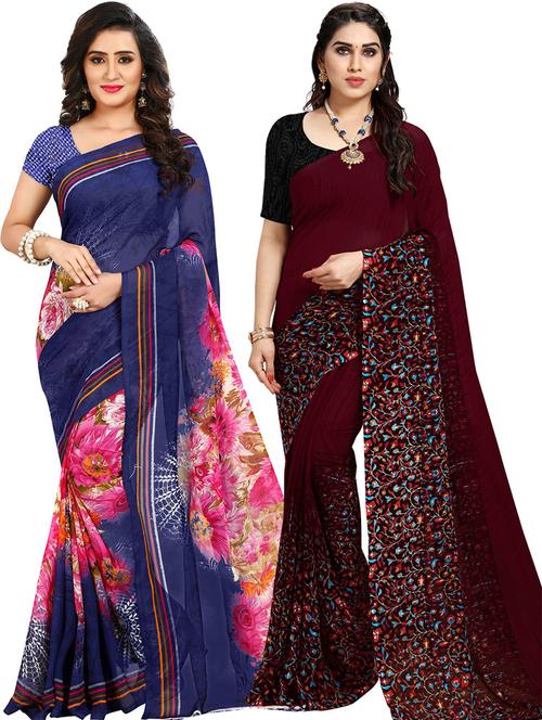 women pack of 2 casual wear combo sarees with blouse - 21478821 - Very Small Image - 1