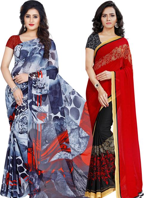 women pack of 2 casual wear sarees with blouse - 21478838 - Very Small Image - 1