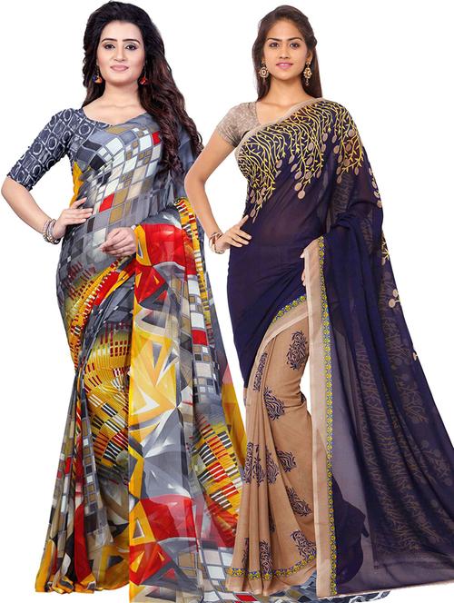 women pack of 2 casual wear combo sarees with blouse - 21478844 - Very Small Image - 1