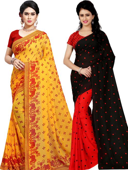 women pack of 2 casual wear combo sarees with blouse - 21478846 - Very Small Image - 1