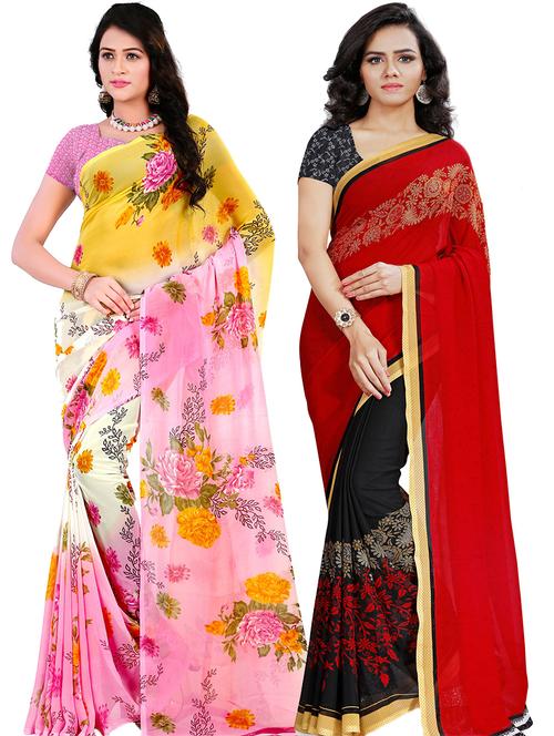 women pack of 2 casual wear combo sarees with blouse - 21478858 - Very Small Image - 1