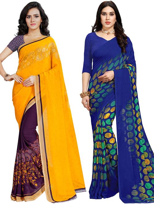 women pack of 2 casual wear sarees with blouse - 21478860 - Very Small Image - 1
