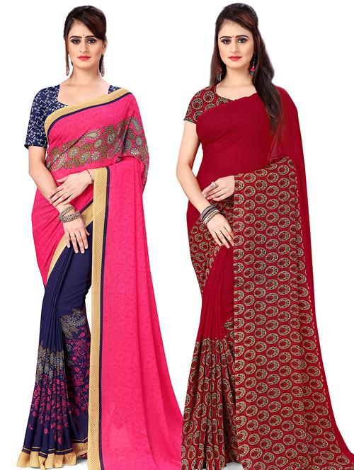 women pack of 2 casual wear sarees with blouse - 21478883 - Very Small Image - 1