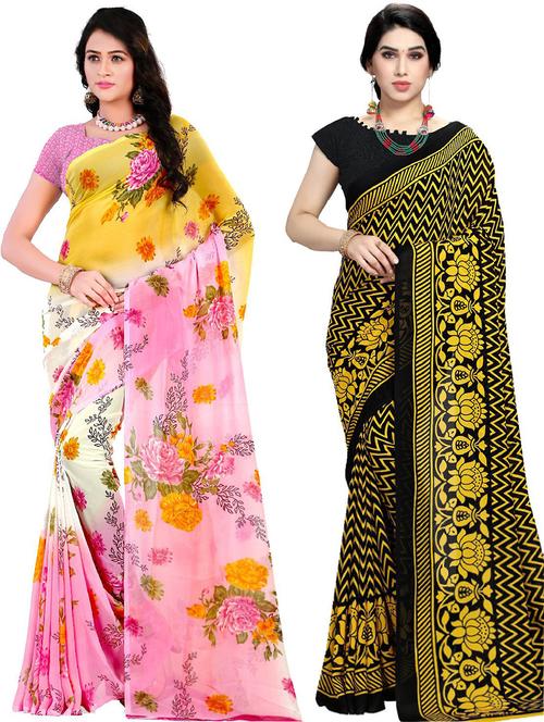 women pack of 2 casual wear combo sarees with blouse - 21478886 - Very Small Image - 1