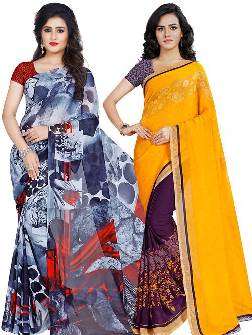women pack of 2 casual wear combo sarees with blouse - 21478901 - Very Small Image - 1