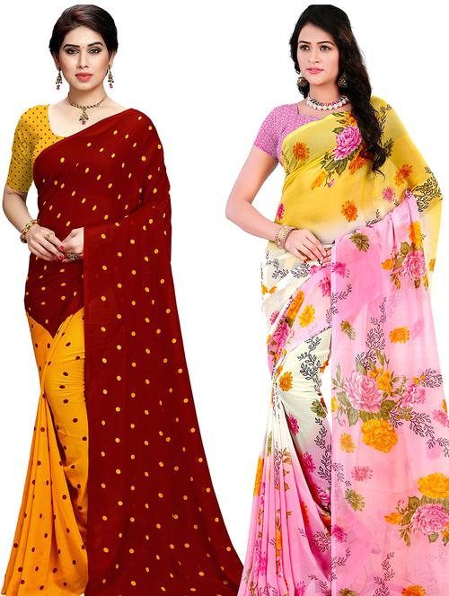 women pack of 2 casual wear combo sarees with blouse - 21478904 - Very Small Image - 1