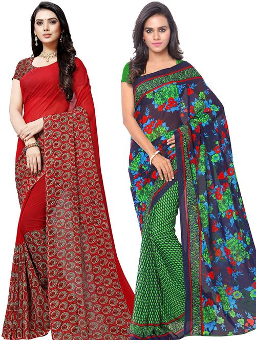 women pack of 2 casual wear combo sarees with blouse - 21478912 - Very Small Image - 1