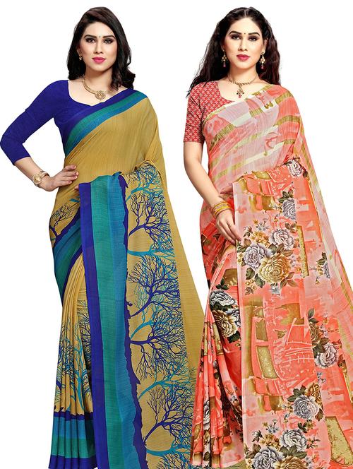 women pack of 2 casual wear combo sarees with blouse - 21478914 - Very Small Image - 1