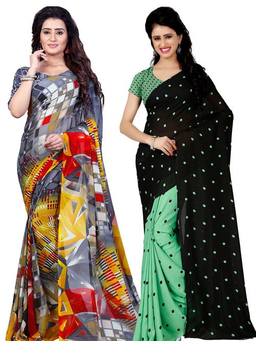 women pack of 2 casual wear combo sarees with blouse - 21478916 - Very Small Image - 1