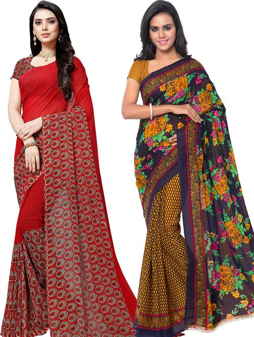 women pack of 2 casual wear combo sarees with blouse - 21478925 - Very Small Image - 1