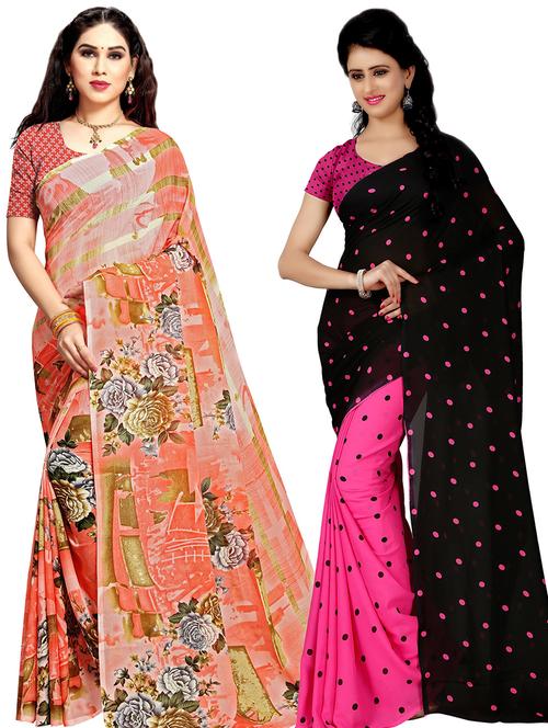 women pack of 2 casual wear combo sarees with blouse - 21478930 - Very Small Image - 1