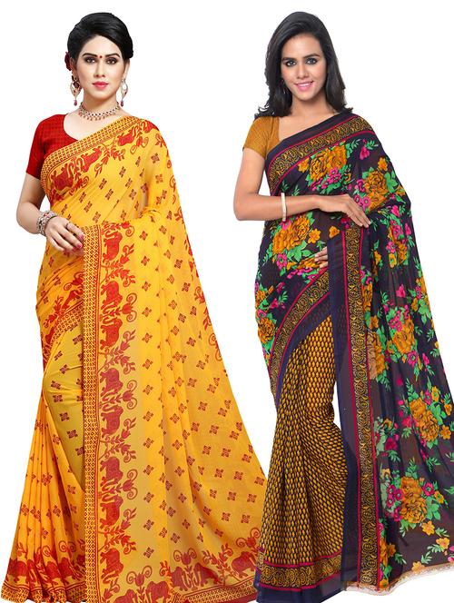 women pack of 2 casual wear combo sarees with blouse - 21478949 - Very Small Image - 1