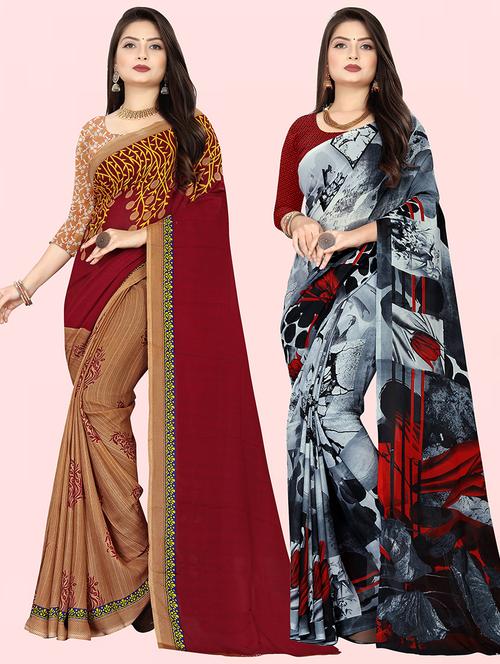 women pack of 2 casual wear combo sarees with blouse - 21478950 - Very Small Image - 1