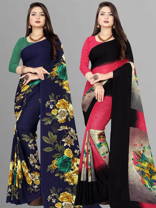 women pack of 2 casual wear combo sarees with blouse - 21478964 - Very Small Image - 1