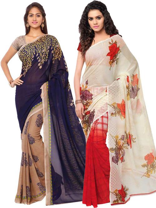 women pack of 2 casual wear combo sarees with blouse - 21478969 - Very Small Image - 1