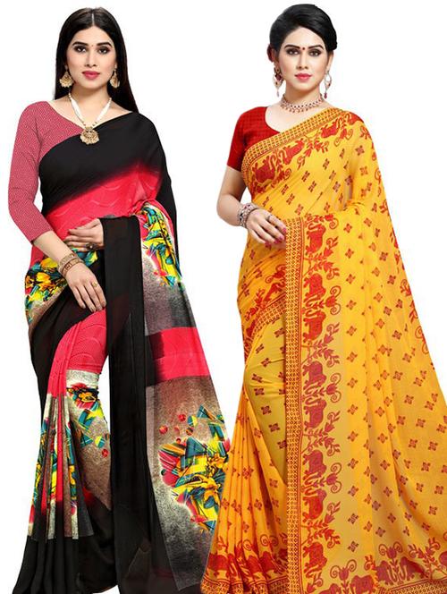 women pack of 2 casual wear combo sarees with blouse - 21478980 - Very Small Image - 1