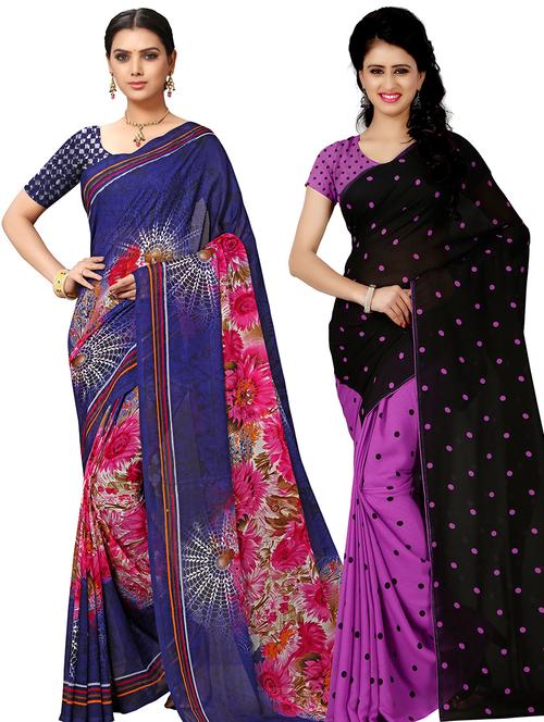women pack of 2 casual wear combo sarees with blouse - 21478985 - Very Small Image - 1