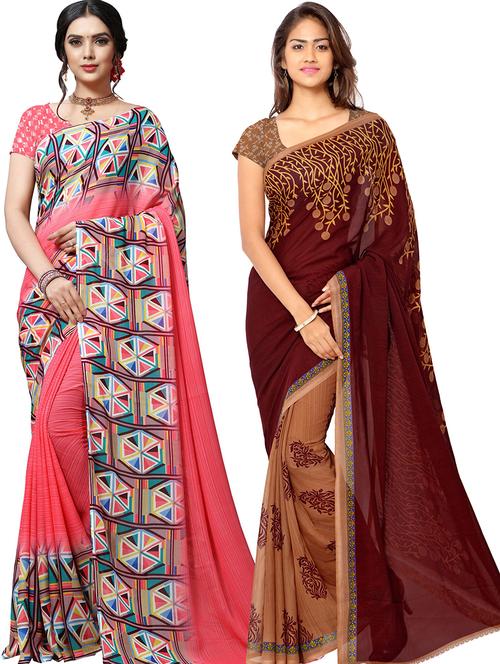 women pack of 2 casual wear combo sarees with blouse - 21479004 - Very Small Image - 1