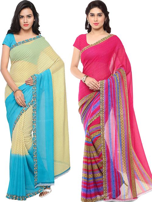 women pack of 2 casual wear sarees with blouse - 21479006 - Very Small Image - 1