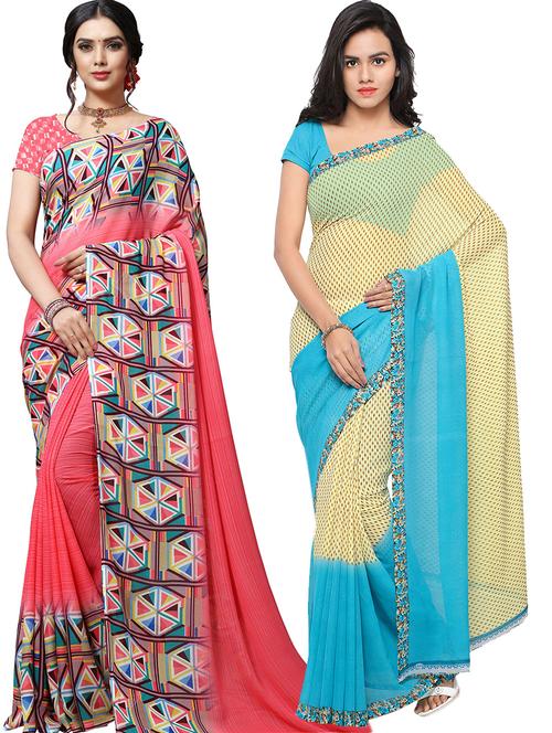 women pack of 2 casual wear combo sarees with blouse - 21479007 - Very Small Image - 1