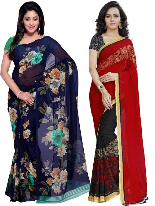 women pack of 2 casual wear combo sarees with blouse - 21479009 - Very Small Image - 1