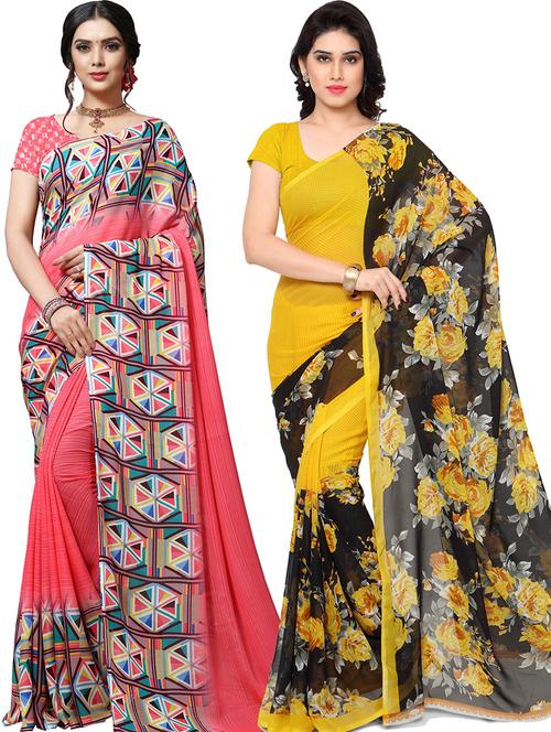 women pack of 2 casual wear combo sarees with blouse - 21479025 - Very Small Image - 1