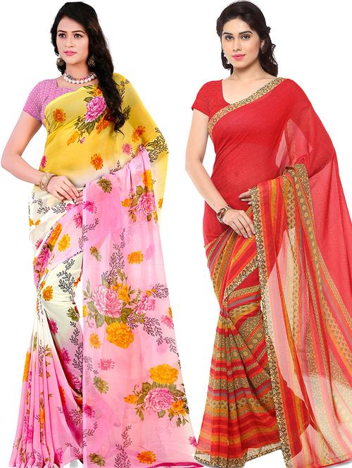 women pack of 2 casual wear combo sarees with blouse - 21479026 - Very Small Image - 1