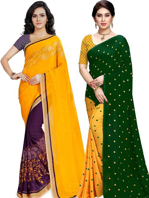 women pack of 2 casual wear combo sarees with blouse - 21479030 - Very Small Image - 1