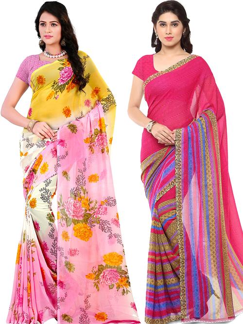 women pack of 2 casual wear combo sarees with blouse - 21479047 - Very Small Image - 1