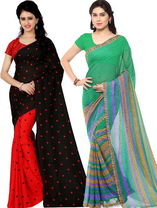 women pack of 2 casual wear sarees with blouse - 21479048 - Very Small Image - 1