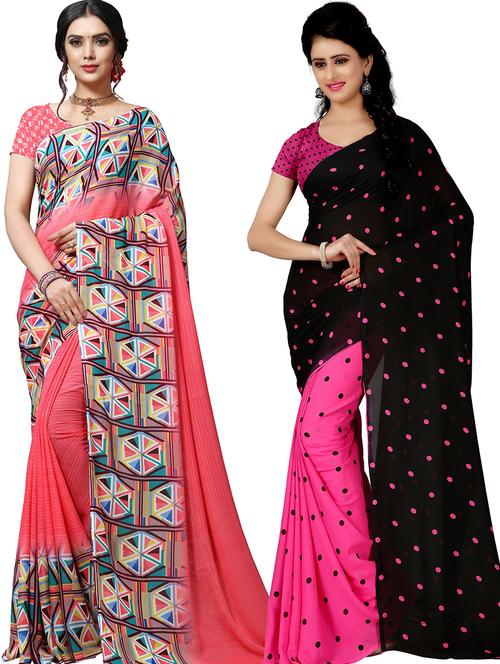 women pack of 2 casual wear sarees with blouse - 21479052 - Very Small Image - 1